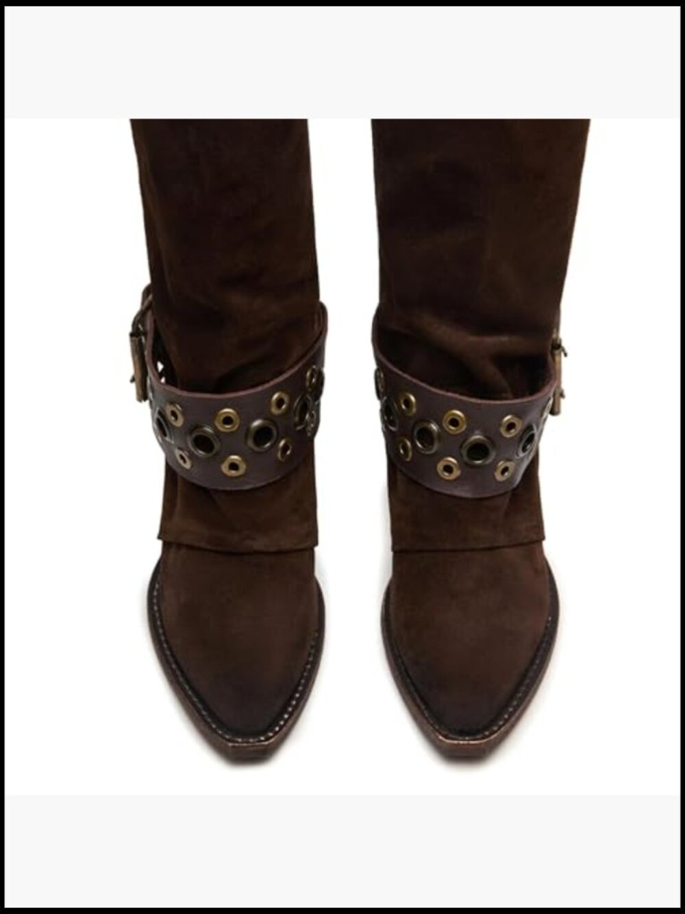 Suede Pointed Toe Cowboy Boots Chunky Heel Mid Calf Western Shoes - Picture 2 of 5